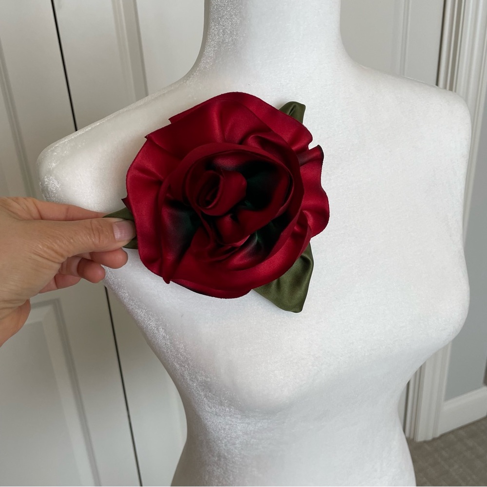 Rose Fabric Pin, Rose Lapel Pin, Vintage Red Rose Pin